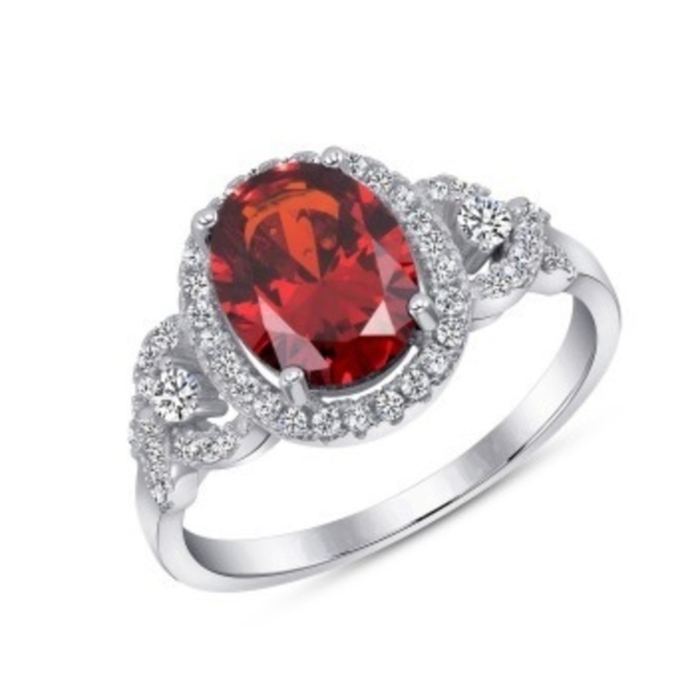 NEW 925 SILVER GARNET CZ ENGAGEMENT RING